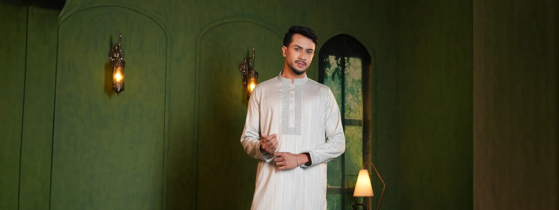 Man in an ivory embroidered panjabi